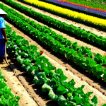 **

"A vibrant organic farm in the Aegean region of Turkey, showcasing rows of various colorful vegetables and flowers, fully clothed farmers tending to the crops with traditional tools, safe for work, appropriate content, perfect anatomy, natural proportions, professional agricultural photography, high quality. Include beneficial insects like ladybugs on the plants."

**