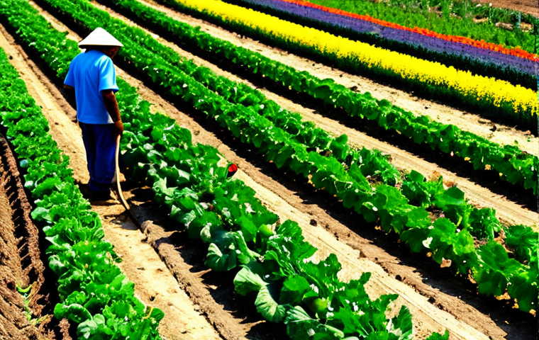 **
"A vibrant organic farm in the Aegean region of Turkey, showcasing rows of various colorful vegetables and flowers, fully clothed farmers tending to the crops with traditional tools, safe for work, appropriate content, perfect anatomy, natural proportions, professional agricultural photography, high quality. Include beneficial insects like ladybugs on the plants."
**