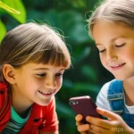 Home 8 곤충 관련 애플리케이션 - A joyful scene in a sun-dappled botanical garden, featuring two children, a boy and a girl, both aro...