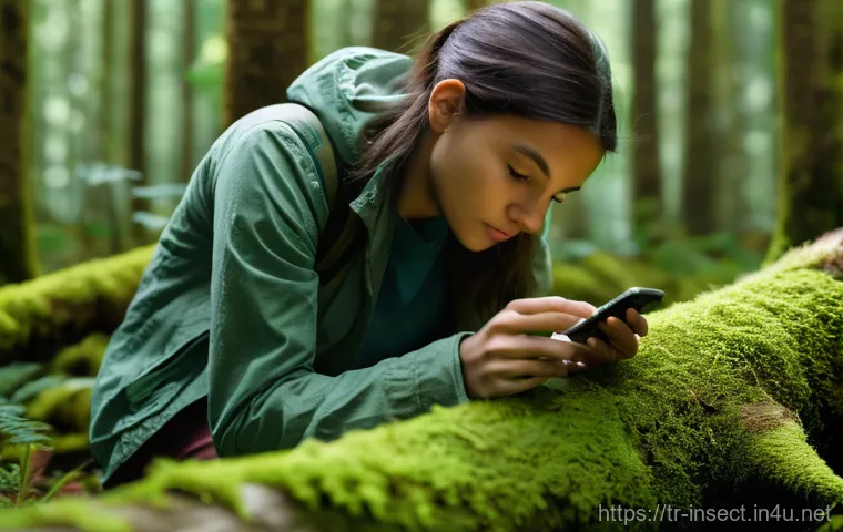 곤충 관련 애플리케이션 - A joyful scene in a sun-dappled botanical garden, featuring two children, a boy and a girl, both aro...