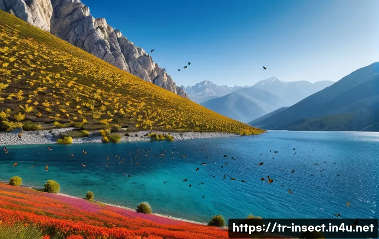 곤충의 이동 패턴 연구 - **Awe-Inspiring Migration Over the Taurus Mountains:** A stunning panoramic view of a massive flock ...